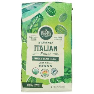 Whole Foods Market, Organic Whole Bean Coffee, Dark Italian Roast, Bittersweet, Rich & Velvety, 12 Ounce(12 Ounce (Pack of 1))