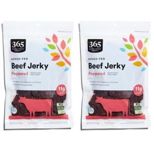 365 by Whole Foods Market, Grass-Fed Beef Jerky, Peppered, Natural Smoke Flavor, 8 Ounce(8 Ounce (Pack of 2))