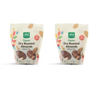 365 by Whole Foods Market, Organic Dry Roasted & Unsalted Almonds, 10 Ounce(10 Ounce (Pack of 2))