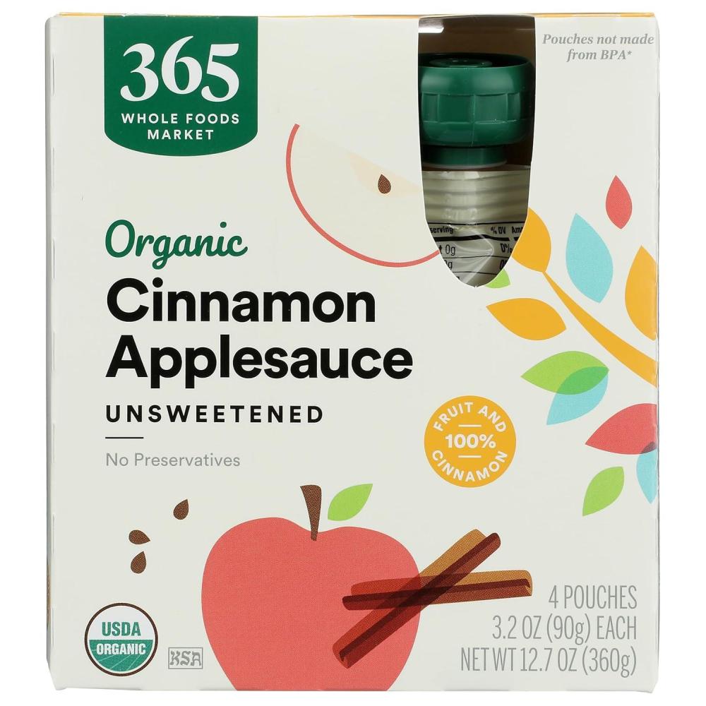 image:image365 by Whole Foods Market Organic Unsweetened Applesauce Pouches 32 Ounce Pack of 4Cinnamon Unsweetened