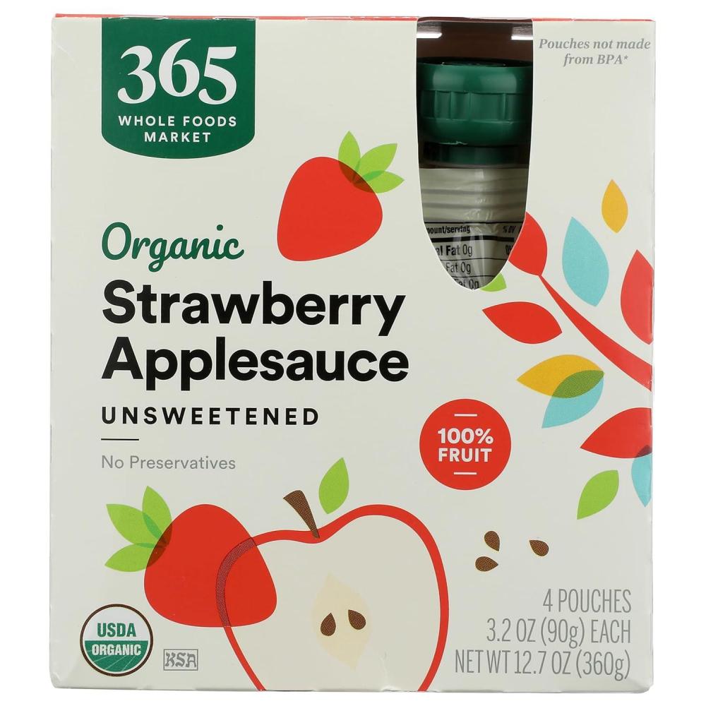 image:image365 by Whole Foods Market Organic Unsweetened Applesauce Pouches 32 Ounce Pack of 4Strawberry Unsweetened