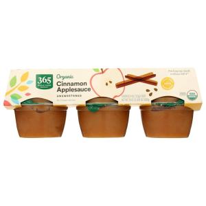 365 by Whole Foods Market, Organic Unsweetened Apple Sauce Cups, 4 Ounce (Pack of 6)(Cinnamon Unsweetened)