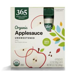 365 by Whole Foods Market, Organic Unsweetened Applesauce Pouches, 3.2 Ounce (Pack of 4)(Unsweetened)