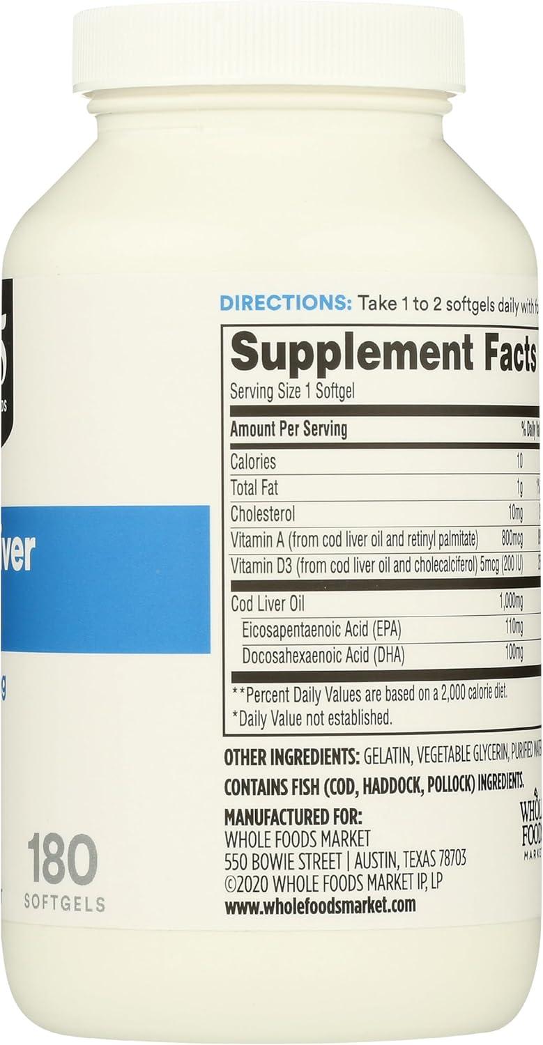 image:image365 by Whole Foods Market Cod Liver Oil Norwegian 1000Mg 180 Softgels