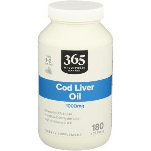 365 by Whole Foods Market, Cod Liver Oil Norwegian 1000Mg, 180 Softgels