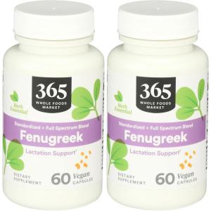 365 by Whole Foods Market, Fenugreek Standardized + Full Spectrum Blend, Lactation Support, Vegan Capsules, 60 Count(60 Count (Pack of 2))