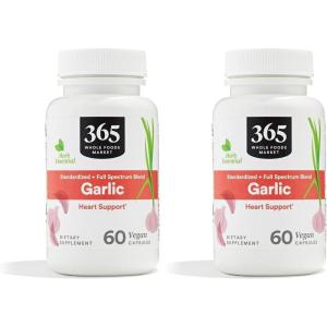 365 by Whole Foods Market, Garlic Dietary Supplement, Vegan Capsules, Supports Heart Health, 60 Count(60 Count (Pack of 2))