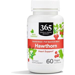 365 by Whole Foods Market, Hawthorn Standardized + Full Spectrum Blend, Heart Support, Vegan Capsules, 60 Count(60 Count (Pack of 1))