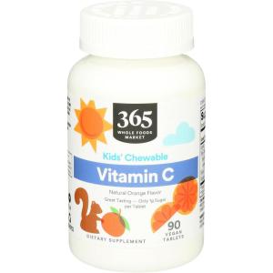 365 by Whole Foods Market, Kid’ Chewable Vitamin C, Natural Orange Flavor, Vegan, 90 Count(90 Count (Pack of 1))