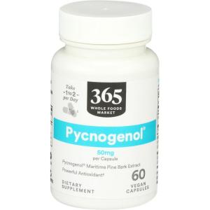 365 by Whole Foods Market, Pycnogenol Maritime Pine Bark Extract, 50mg Vegan Capsules, 60 Count(60 Count (Pack of 1))