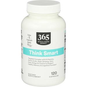365 by Whole Foods Market, Think Smart with B Vitamins, Amino Acids, Ginkgo, Asian Ginseng, Gotu Kola, & Choline, 120 Capsules(120 Count (Pack of 1))