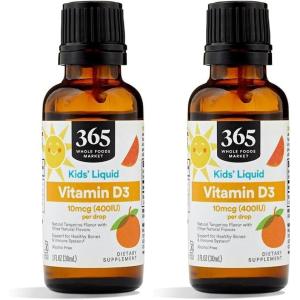 365 by Whole Foods Market, Vitamin D-3 Liquid 400Iu Tangerine Flavor, 1 Ounce(1 Fl Oz (Pack of 2))