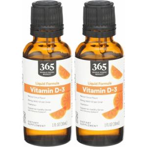 365 by Whole Foods Market, Vitamin D-3 Liquid Citrus Flavor 1000IU, 1 OZ(1 Fl Oz (Pack of 2))
