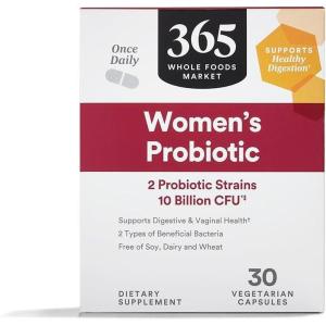 365 by Whole Foods Market, Women’s Once Daily Probiotic (Vegetarian and Free of Soy, Dairy, and Wheat), 10 Billion CFU, 30 Count(30 Count (Pack of 1))