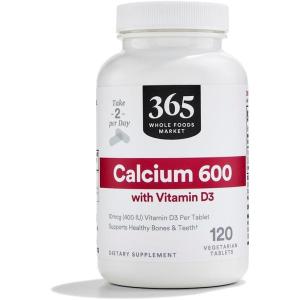 365 by Whole Foods Market, Calcium with Vitamin D3, 120 Vegetarian Tablets, 60-Day Supply(120 Count (Pack of 1))