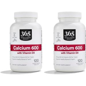 365 by Whole Foods Market, Calcium with Vitamin D3, 120 Vegetarian Tablets, 60-Day Supply(120 Count (Pack of 2))