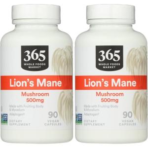 365 by Whole Foods Market, Lion’s Mane Mushroom 500mcg, Vegan, 90 Count(90 Count (Pack of 2))