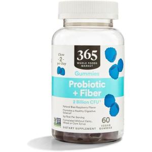 365 by Whole Foods Market, Probiotic + Fiber Gummies 2 Billion CFU, Natural Blue Raspberry Flavor, 60 ct(60 Count (Pack of 1))