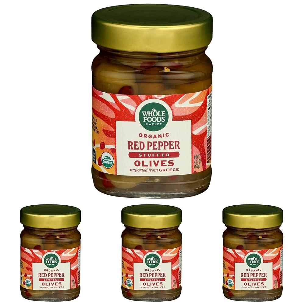 image:imageWhole Foods Market Organic Red Pepper Stuffed Olives 423 OunceRed Pepper Stuffed Olives