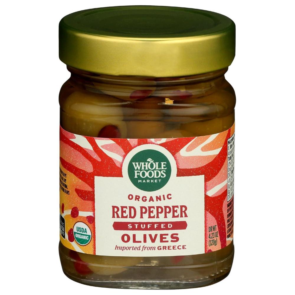image:imageWhole Foods Market Organic Red Pepper Stuffed Olives 423 OunceRed Pepper Stuffed Olives