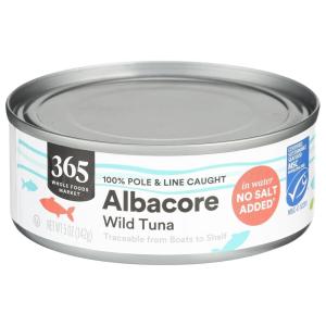 365 by Whole Foods Market, Albacore Tuna in Water, 5 Ounce(tuna no salt)