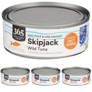 365 by Whole Foods Market, Salted Skipjack Tuna in Water, 5 Ounce(5 Ounce (Pack of 4))