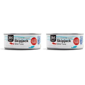 365 by Whole Foods Market, Unsalted Skipjack Tuna in Water, 5 Ounce(5 Ounce (Pack of 2))