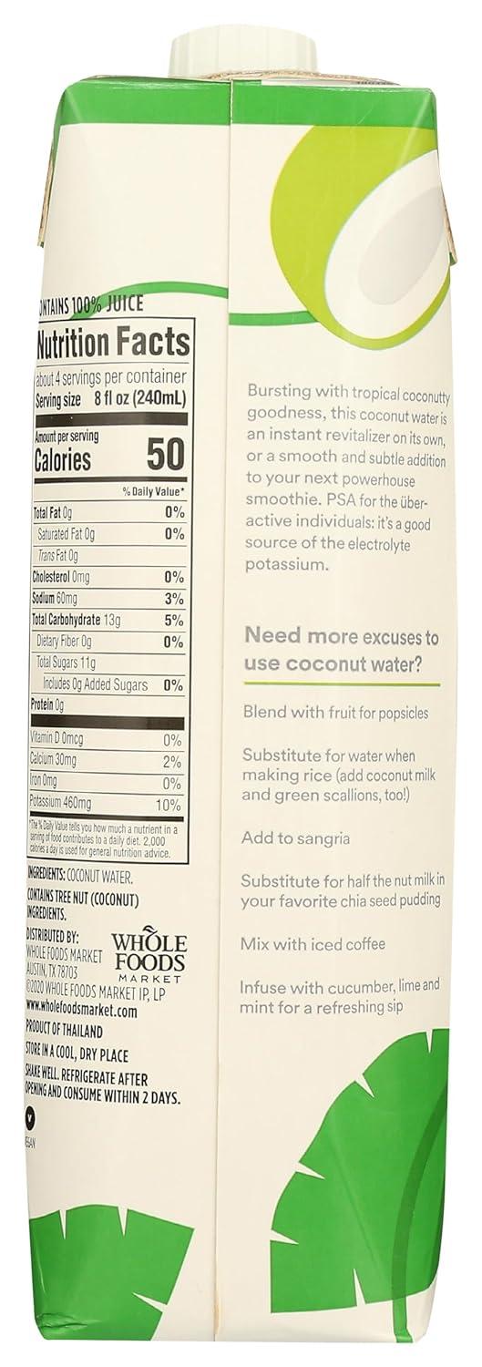 image:image365 by Whole Foods Market Organic Coconut Water 100 PulpFree Juice 169 Fl Oz per Carton Pack of 4Coconut Water