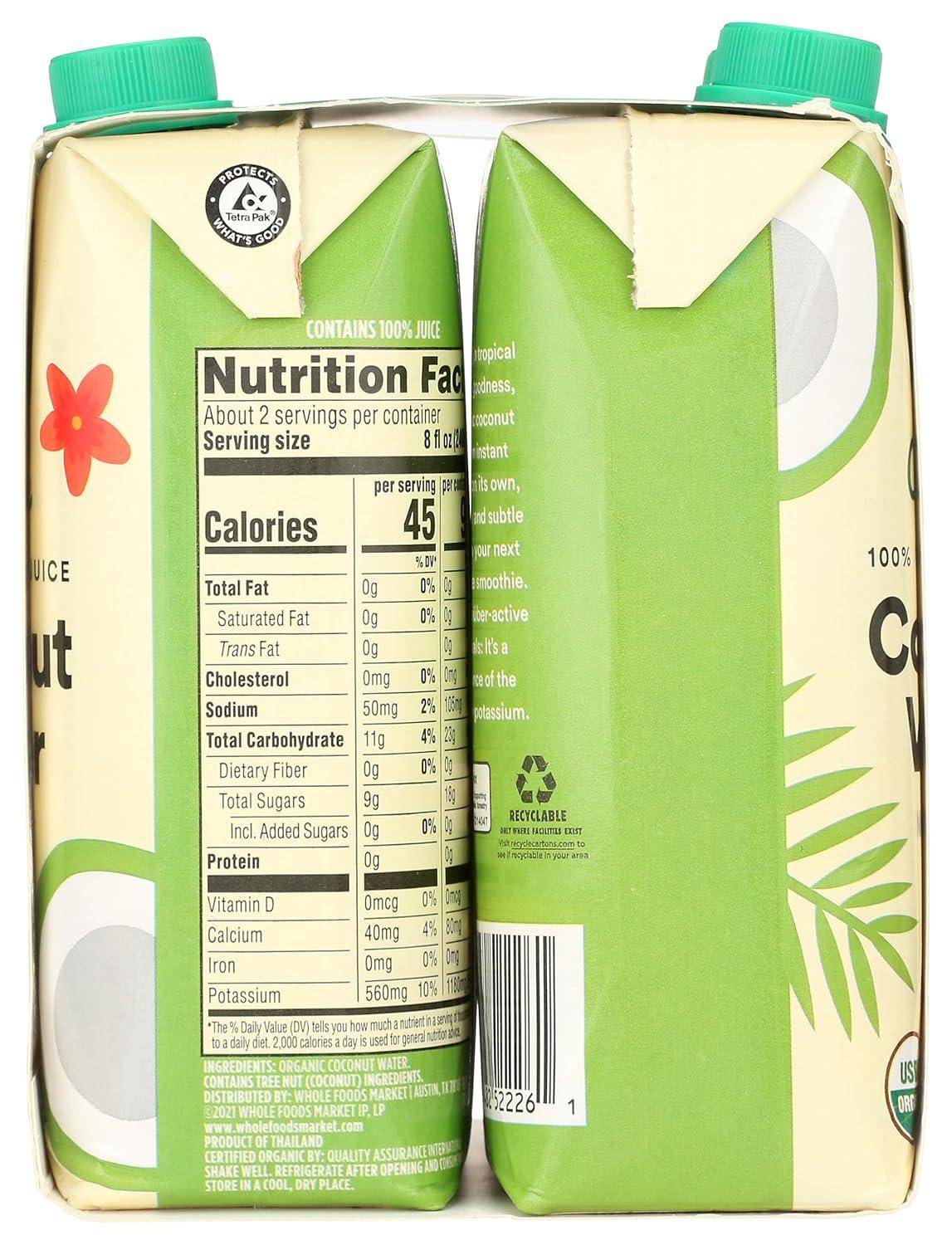image:image365 by Whole Foods Market Organic Coconut Water 100 PulpFree Juice 169 Fl Oz per Carton Pack of 4Organic Coconut Water