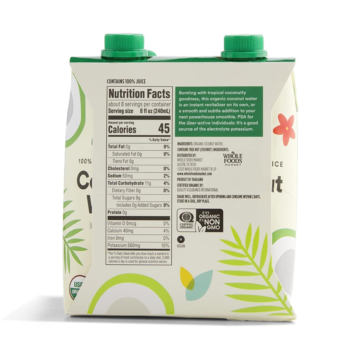 image:image365 by Whole Foods Market Organic Coconut Water 100 PulpFree Juice 169 Fl Oz per Carton Pack of 4Organic Coconut Water