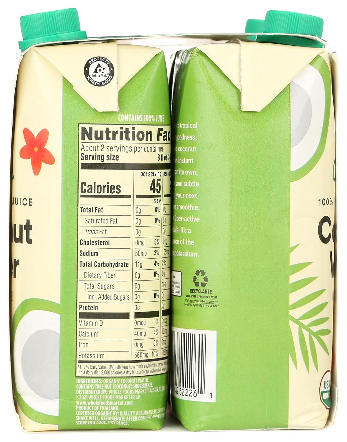 image:image365 by Whole Foods Market Organic Coconut Water 100 PulpFree Juice 169 Fl Oz per Carton Pack of 4Organic Coconut Water