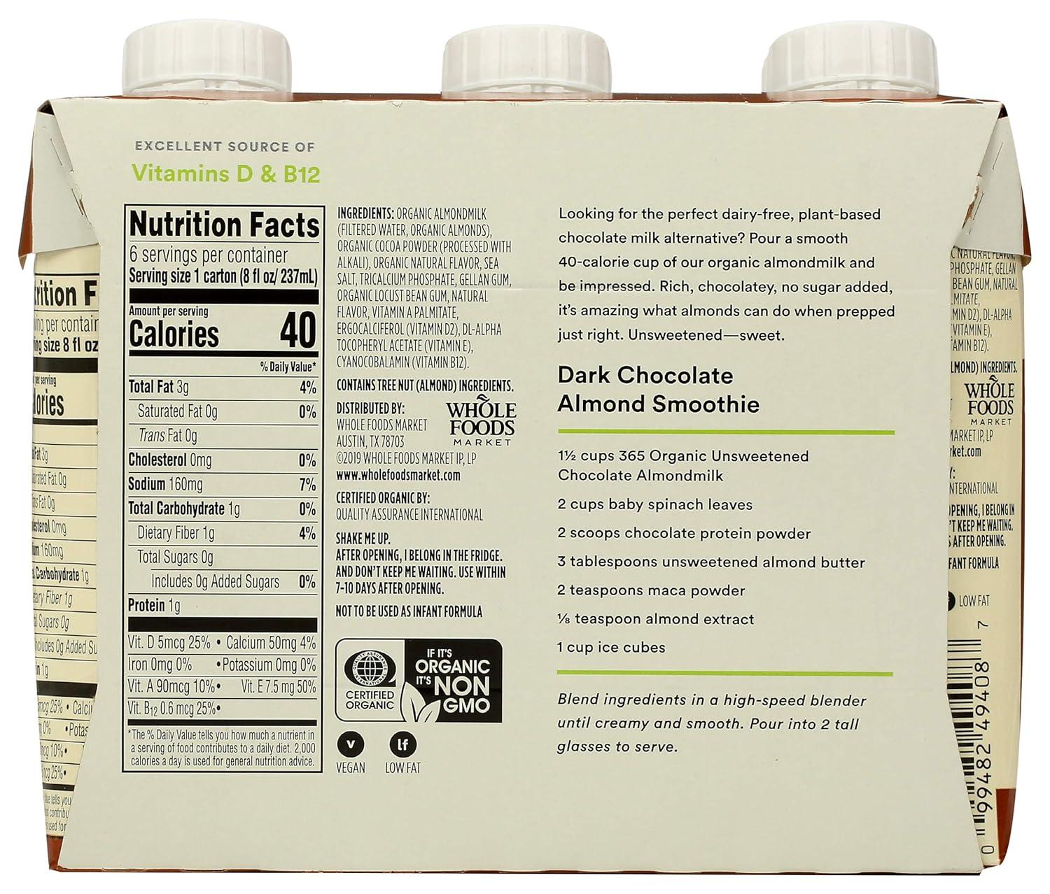 image:image365 by Whole Foods Market Organic Unsweetened Vanilla Almond Milk 32 Fl OzUnsweetened Chocolate