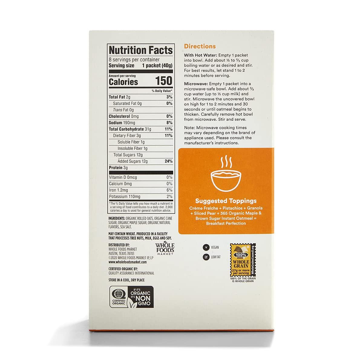 image:image365 By Whole Foods Market Organic Maple amp Brown Sugar Instant Oatmeal Packets 141 Ounce Pack Of 8Maple Brown Sugar