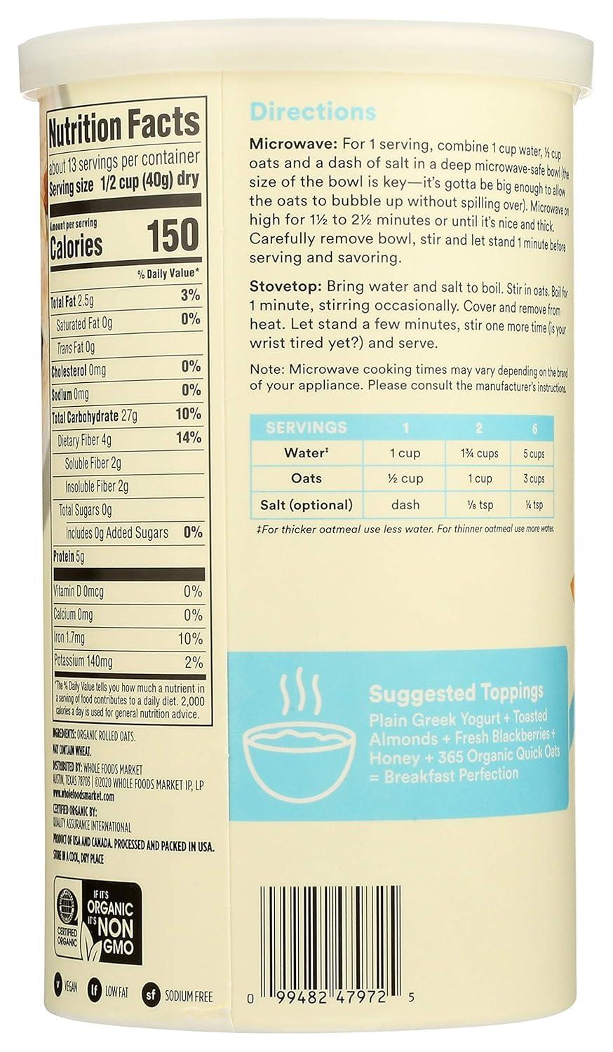 image:image365 by Whole Foods Market Organic Quick Oats 42 OunceRolled