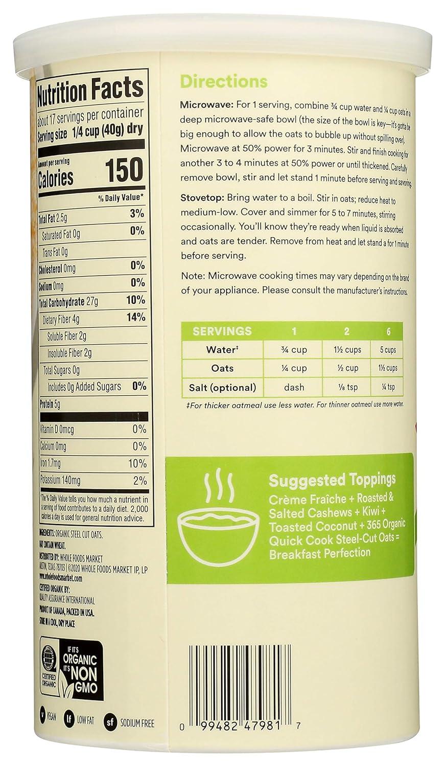 image:image365 by Whole Foods Market Organic Quick Oats 42 OunceSteelCut