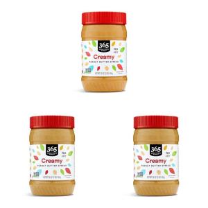 365 by Whole Foods Market, Creamy Peanut Butter Spread, No Stir, 16 Ounce(16 Ounce (Pack of 3))
