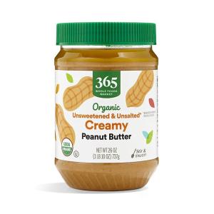 365 by Whole Foods Market, Organic Creamy Peanut Butter, Unsweetened & Unsalted, Stir and Enjoy, 26 Ounce(26 Ounce (Pack of 1))
