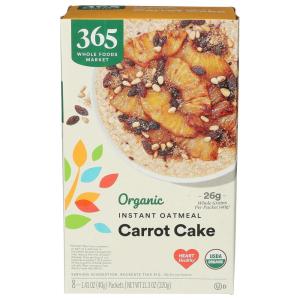 365 by Whole Foods Market, Organic Instant Oatmeal, Carrot Cake, 8 Count, 11.3 Ounce