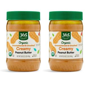 365 by Whole Foods Market, Peanut Butter Crunchy, Stir and Enjoy, 16 Ounce(Creamy Organic)