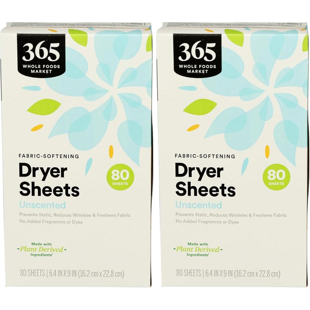 image:image365 by Whole Foods Market FabricSoftening Dryer Sheets Unscented 80 Count80 Count Pack of 2
