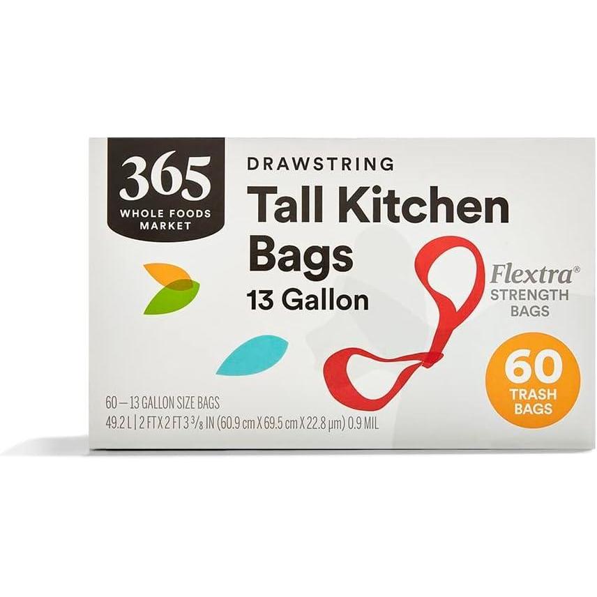image:image365 by Whole Foods Market Flextra Strength Drawstring Tall Kitchen Trash Bags 13 Gallon 60 Count