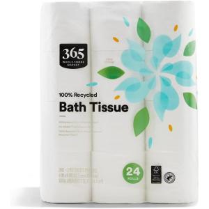 365 by Whole Foods Market, 100% Recycled Bath Tissue, Ultra-Strong, 260 Sheets per Roll, 24 Count(24 Count (Pack of 1))