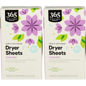365 by Whole Foods Market, Fabric-Softening Dryer Sheets, Lavender, 80 Count(80 Count (Pack of 2))