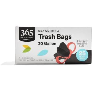 365 by Whole Foods Market, Flextra Strength Drawstring Trash Bags, 30 Gallon, 25 Count(25 Count (Pack of 1))