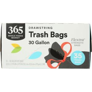 365 by Whole Foods Market, Flextra Strength Drawstring Trash Bags, 30 Gallon, 35 Count(35 Count (Pack of 1))