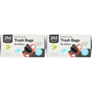 365 by Whole Foods Market, Flextra Strength Drawstring Trash Bags, 30 Gallon, 35 Count(35 Count (Pack of 2))