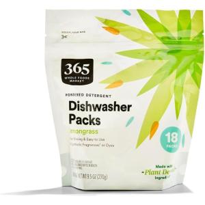 365 by Whole Foods Market, Powdered Detergent Dishwasher Packs, Lemongrass Scent, 18 Count