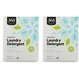 365 by Whole Foods Market, Powdered Laundry Detergent, Unscented, 80 HE Loads, 80 Ounce(5 Pound (Pack of 2))