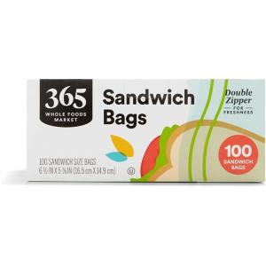 365 by Whole Foods Market, Sandwich Size Storage Bags, Double Zipper, 100 Count(100 Count (Pack of 12))
