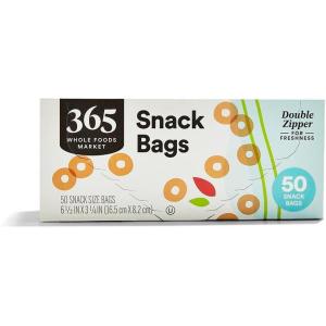365 by Whole Foods Market, Snack Size Storage Bags, Double Zipper, 50 Count(50 Count (Pack of 1))